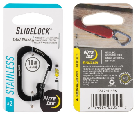 Nite Ize Edelstahl Karabiner SlideLock 2 - Zelte, Schlafmatten und Hängematten - 094664030510 - 1